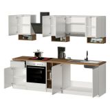 Cucina Bianco Lucido Marrone Rovere Con cassetti, Elettrodomestici non inclusi, Modulabile Made in Italy - Armend