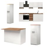 Cucina Bianco Lucido Marrone Rovere Con cassetti, Elettrodomestici non inclusi, Modulabile Made in Italy - Armend