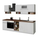 Cucina Bianco Lucido Marrone Rovere Con cassetti, Elettrodomestici non inclusi, Modulabile Made in Italy - Attiko