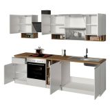 Cucina Bianco Lucido Marrone Rovere Con cassetti, Elettrodomestici non inclusi, Modulabile Made in Italy - Attiko