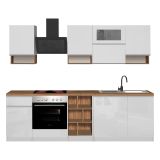 Cucina Bianco Lucido Marrone Rovere Con cassetti, Elettrodomestici non inclusi, Modulabile Made in Italy - Attiko