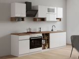Cucina Bianco Lucido Marrone Rovere Con cassetti, Elettrodomestici non inclusi, Modulabile Made in Italy - Attiko