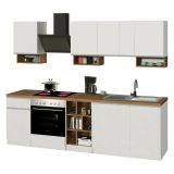 Cucina Bianco Lucido Marrone Rovere Con cassetti, Elettrodomestici non inclusi, Modulabile Made in Italy - Attimis