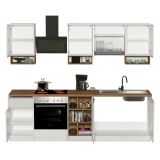 Cucina Bianco Lucido Marrone Rovere Con cassetti, Elettrodomestici non inclusi, Modulabile Made in Italy - Attimis