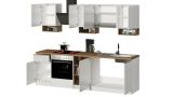 Cucina Bianco Lucido Marrone Rovere Con cassetti, Elettrodomestici non inclusi, Modulabile Made in Italy - Attimis