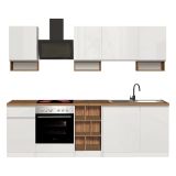 Cucina Bianco Lucido Marrone Rovere Con cassetti, Elettrodomestici non inclusi, Modulabile Made in Italy - Attimis