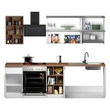 Cucina Bianco Lucido Marrone Rovere Con cassetti, Elettrodomestici non inclusi, Modulabile Made in Italy - Fonti