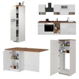 Cucina Bianco Lucido Marrone Rovere Modulabile Con cassetti, Elettrodomestici non inclusi, Made in Italy - Armend