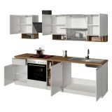 Cucina Bianco Lucido Marrone Rovere Modulabile Con cassetti, Elettrodomestici non inclusi, Made in Italy - Armend