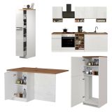 Cucina Bianco Lucido Marrone Rovere Set Con cassetti, Elettrodomestici non inclusi, Made in Italy - Armend