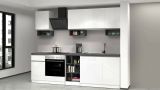 Cucina completa Rudolf, Cucina pratica e salvaspazio, Parete da cucina con 7 ante e 1 cassetto, 100% Made in Italy, 255x60h85 cm, Bianco lucido e Ardesia