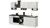 Cucina completa Rudolf, Cucina pratica e salvaspazio, Parete da cucina con 7 ante e 1 cassetto, 100% Made in Italy, 255x60h85 cm, Bianco lucido e Ardesia