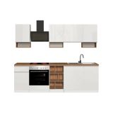 Cucina completa Rudolf, Cucina pratica e salvaspazio, Parete da cucina con 7 ante e 1 cassetto, 100% Made in Italy, 255x60h85 cm, Bianco lucido e Rovere
