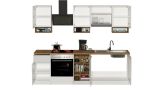 Cucina completa Rudolf, Cucina pratica e salvaspazio, Parete da cucina con 7 ante e 1 cassetto, 100% Made in Italy, 255x60h85 cm, Bianco lucido e Rovere