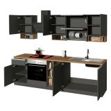 Cucina Grigio Ardesia Marrone Rovere Con cassetti, Elettrodomestici non inclusi, Composizione Made in Italy - Appiah