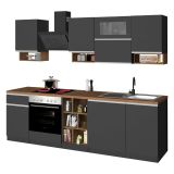 Cucina Grigio Ardesia Marrone Rovere Con cassetti, Elettrodomestici non inclusi, Modulabile Made in Italy - Attiko