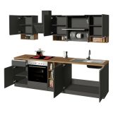 Cucina Grigio Ardesia Marrone Rovere Con cassetti, Elettrodomestici non inclusi, Modulabile Made in Italy - Attiko