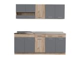Cucina Nero Antracite Marrone Rovere Con cassetti, Elettrodomestici non inclusi, 10 Ante - Bornago