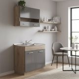 Cucina Nero Antracite Marrone Rovere Con cassetti, Elettrodomestici non inclusi, 3 Vani - Taurano