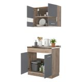 Cucina Nero Antracite Marrone Rovere Con cassetti, Elettrodomestici non inclusi, 3 Vani - Taurano