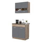 Cucina Nero Antracite Marrone Rovere Con cassetti, Elettrodomestici non inclusi, 3 Vani - Taurano