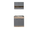 Cucina Nero Antracite Marrone Rovere Con cassetti, Elettrodomestici non inclusi, 3 Vani - Taurano