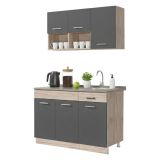 Cucina Nero Antracite Marrone Rovere Con cassetto, Elettrodomestici non inclusi, 6 Ante - Lanzo