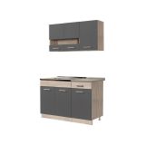 Cucina Nero Antracite Marrone Rovere Con cassetto, Elettrodomestici non inclusi, 6 Ante - Lanzo