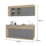 Cucina Nero Antracite Marrone Rovere Con cassetto, Elettrodomestici non inclusi, 8 Ante - Interamna