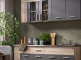 Cucina Nero Antracite Marrone Rovere Con cassetto, Elettrodomestici non inclusi, 8 Ante - Interamna