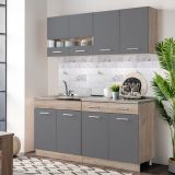 Cucina Nero Antracite Marrone Rovere Con cassetto, Elettrodomestici non inclusi, 8 Ante - Solarolo