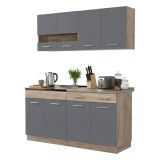 Cucina Nero Antracite Marrone Rovere Con cassetto, Elettrodomestici non inclusi, 8 Ante - Solarolo