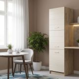 Dispensa da Cucina Beige Marrone Rovere Nodi 5 Ripiani 3 Ante 60x57.5x214.5h cm, 6 Vani - Volvera