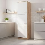 Dispensa da Cucina Beige Marrone Rovere Nodi 5 Ripiani 3 Ante 60x58.5x216h cm, 6 Vani - Saracena