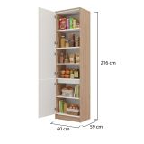 Dispensa da Cucina Beige Marrone Rovere Nodi 5 Ripiani 3 Ante 60x58.5x216h cm, 6 Vani - Saracena