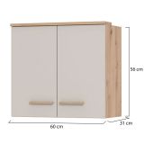 Dispensa da Cucina Beige Marrone Rovere Nodi un Ripiano 2 Ante 60x31x56h cm, 2 Vani - Saracena