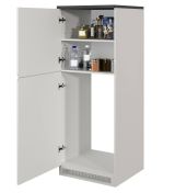 Dispensa da cucina Plinio, Mobile multiuso, Armadio porta frigo a 2 ante, 100% Made in Italy, 60x60h165 cm, Bianco lucido e Ardesia