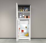 Dispensa da cucina Plinio, Mobile multiuso, Armadio porta frigo a 2 ante, 100% Made in Italy, 60x60h165 cm, Bianco lucido e Ardesia