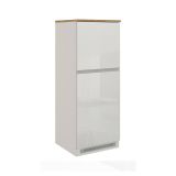 Dispensa da cucina Plinio, Mobile multiuso, Armadio porta frigo a 2 ante, 100% Made in Italy, 60x60h165 cm, Bianco lucido e Rovere