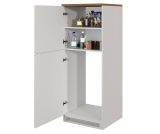 Dispensa da cucina Plinio, Mobile multiuso, Armadio porta frigo a 2 ante, 100% Made in Italy, 60x60h165 cm, Bianco lucido e Rovere