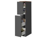 Dispensa da cucina Quintino, Mobile multiuso, Armadio portaoggetti a 2 cassettoni, 100% Made in Italy, 30x60h165 cm, Antracite e Rovere