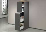 Dispensa da cucina Quintino, Mobile multiuso, Armadio portaoggetti a 2 cassettoni, 100% Made in Italy, 30x60h165 cm, Antracite e Rovere