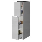 Dispensa da cucina Quintino, Mobile multiuso, Armadio portaoggetti a 2 cassettoni, 100% Made in Italy, 30x60h165 cm, Bianco lucido e Ardesia