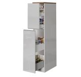 Dispensa da cucina Quintino, Mobile multiuso, Armadio portaoggetti a 2 cassettoni, 100% Made in Italy, 30x60h165 cm, Bianco lucido e Rovere