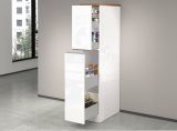 Dispensa da cucina Quintino, Mobile multiuso, Armadio portaoggetti a 2 cassettoni, 100% Made in Italy, 30x60h165 cm, Bianco lucido e Rovere