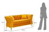 Divano fisso 2 posti Acre, Sofà dritto, Divanetto per salotto, Poltrona matrimoniale, 162x83 h76 cm, Ocra e Oro