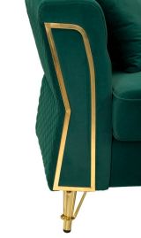 Divano fisso 2 posti Acre, Sofà dritto, Divanetto per salotto, Poltrona matrimoniale, 162x83 h76 cm, Verde e Oro
