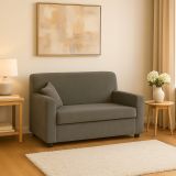 Divano fisso 2 posti Baeza, Divano in tessuto, Sofà lineare salvaspazio, Divano per piccoli appartamenti, 125x73h85 cm, Grigio