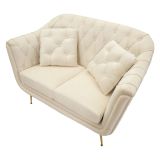 Divano Fisso 2 Posti Bianco Crema oro Effetto Velluto Trapuntato Cuscini Inclusi 130x83x91h cm, Braccioli - Diskit
