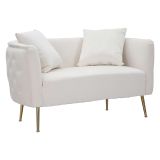 Divano Fisso 2 Posti Bianco oro Effetto Velluto Cuscini Inclusi 127x74x71h cm, Braccioli - Dingle